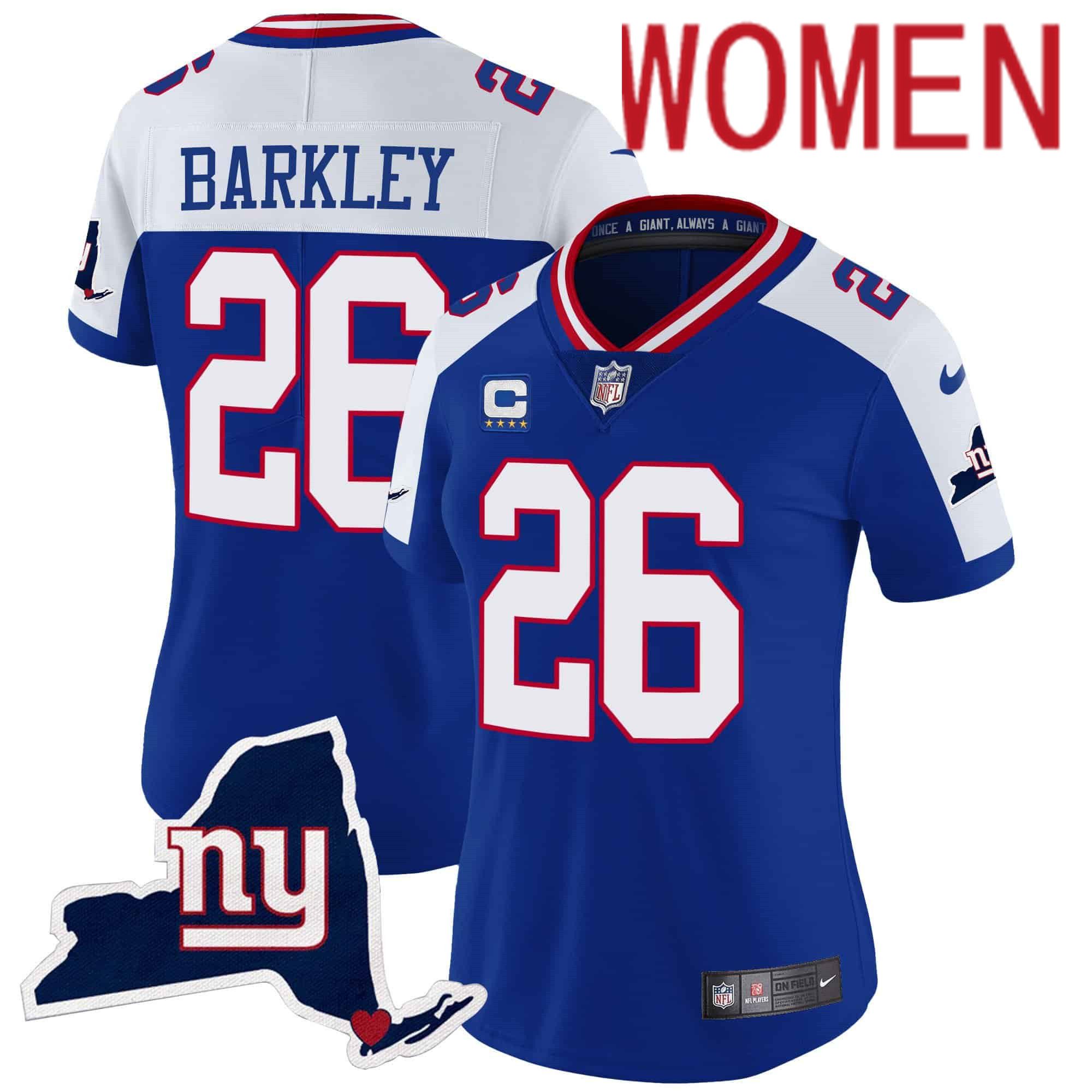 Women New York Giants #26 Barkley Blue 2024 Nike Map Patch Limited NFL Jersey